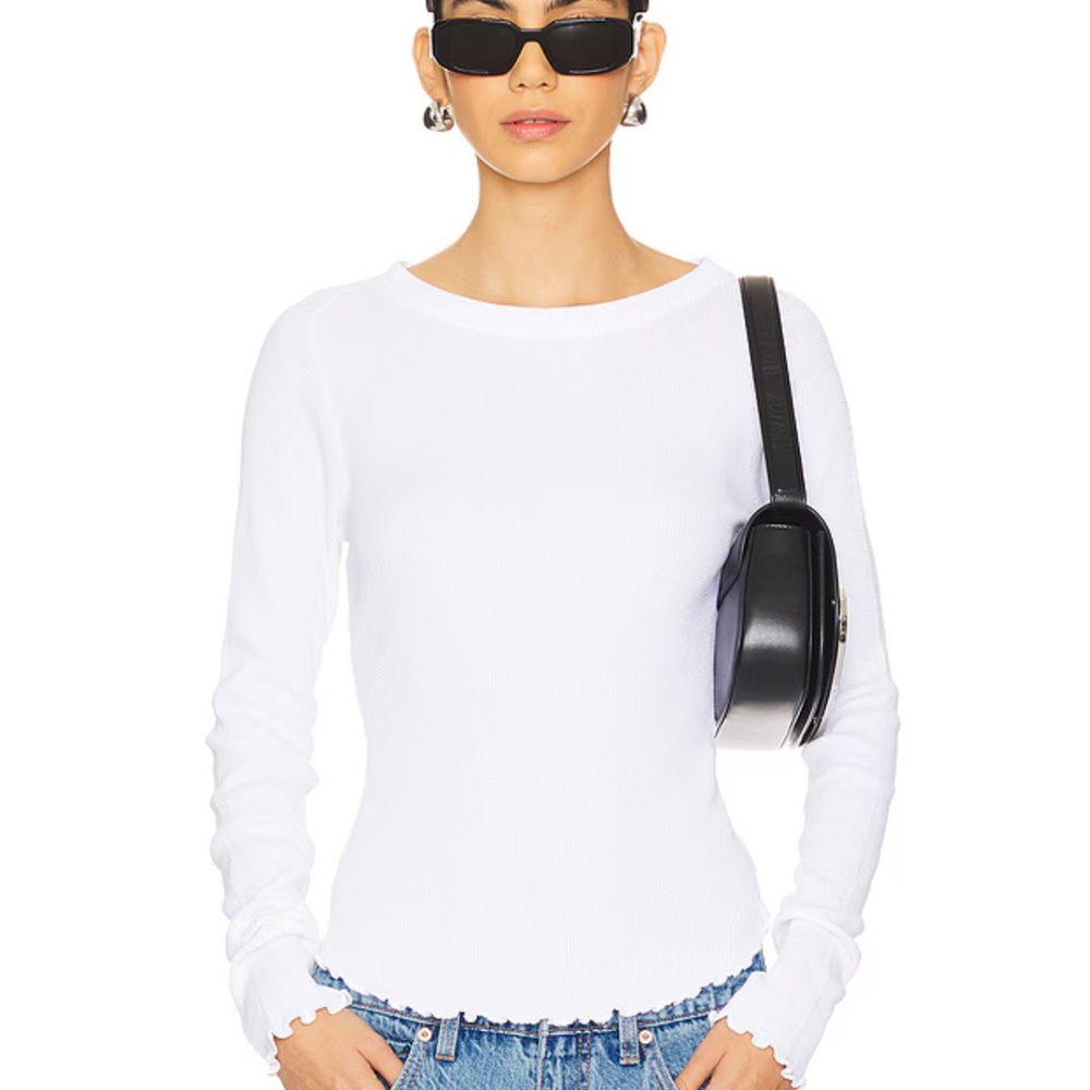 We The Free Ribbed White Long Sleeve Top